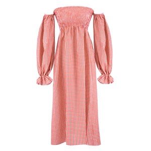 SLEEPER Atlanta Linen Dress in Red Gingham